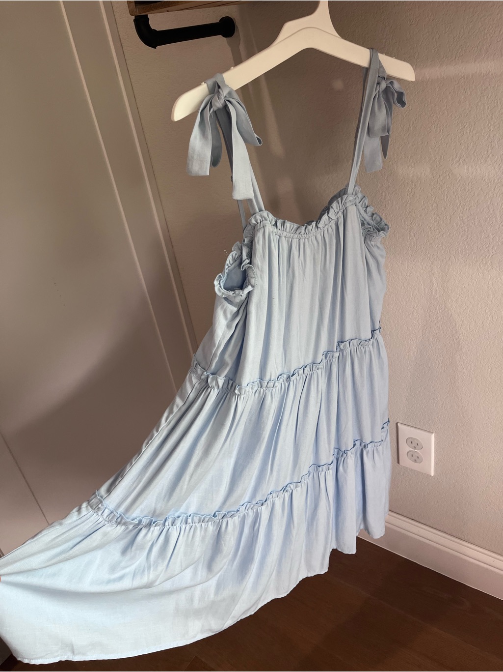 Light Blue Tie-Shoulder Tiered Dress